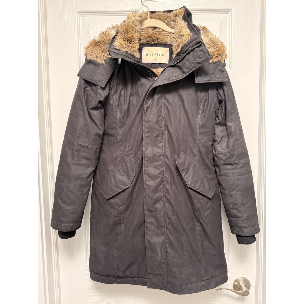 Babaton Oskar Parka Black Goose Down Waterproof Winter Coat Faux Fur Hood XS